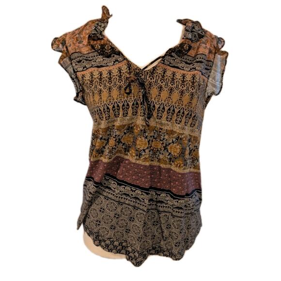 Lucky Brand Women's Size Medium Geometric Print Top Shirt Blouse Pullover EUC - Picture 1 of 15